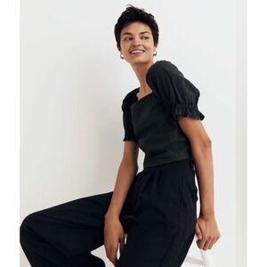 Madewell Hopewell Puff Sleeve Crop Top Dark Green Corset Size Medium‎